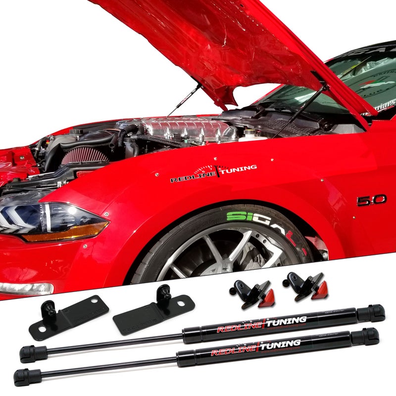 Redline Tuning 21-11035-02 Hood Quicklift Plus System Compatible with Ford Mustang 2015-2023 (All Black Bolt-in Components) - Image 1